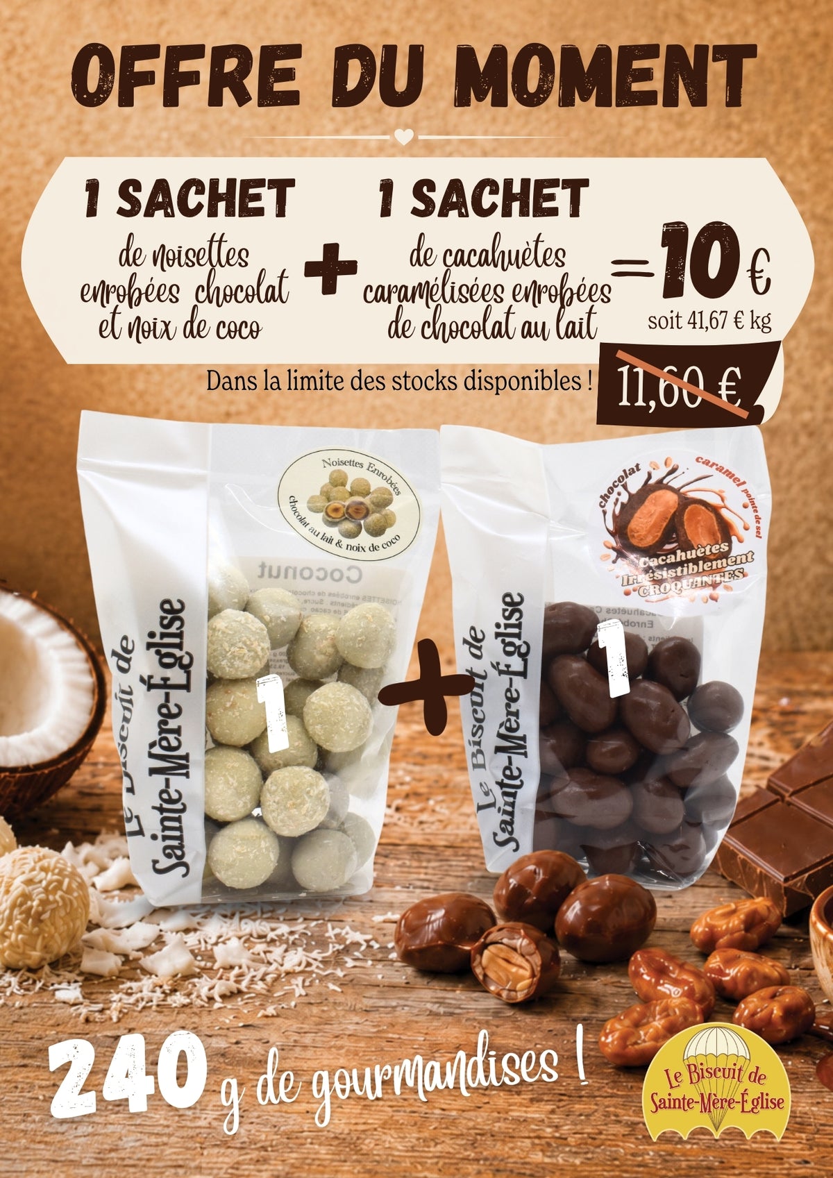 Cacahuètes caramélisées enrobées chocolat lait