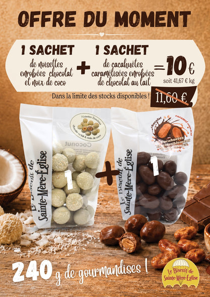 Cacahuètes caramélisées enrobées chocolat lait